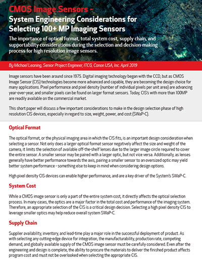 CMOS Image Sensors - System Engineering Considerations for Selecting 100+ MP Imaging Sensors